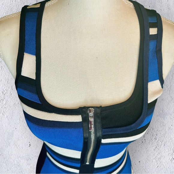 Karen Millen Blue Colorblock Striped Knit Bandage Style Bodycon Dress Size 1 XS - Picture 12 of 16